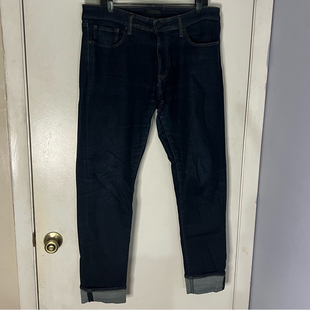 Mens Uniqlo Blue Indigo Skinny Fit Tapered Jeans Sz 35 x 34